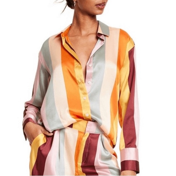 NWOT Colorful Striped Satin Button Down - Fe NoelxTarget - Picture 2 of 8